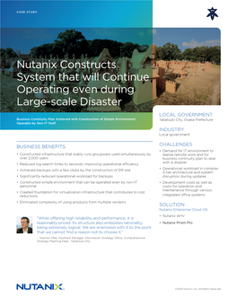 Nutanix Constructs System That Will Continue Operating Even During Large-Scale Disaster