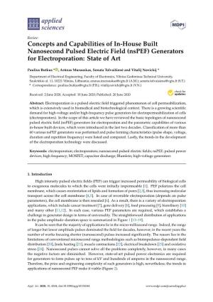 Concepts and Capabilities of In-House Built Nanosecond Pulsed Electric Field (Nspef) Generators for Electroporation: State of Art