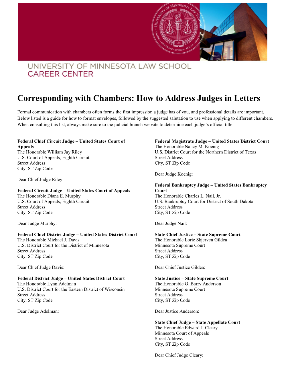 Corresponding with Chambers: How to Address Judges in Letters