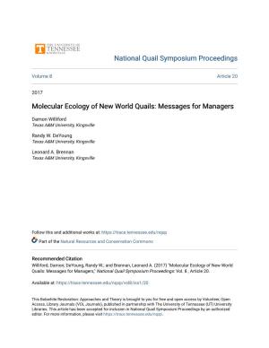 Molecular Ecology of New World Quails: Messages for Managers