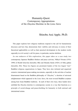 Humanity-Quest: Shinobu Arai Apple, Ph.D