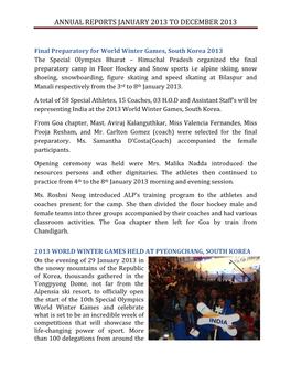 Annual Reports January 2013 to December 2013