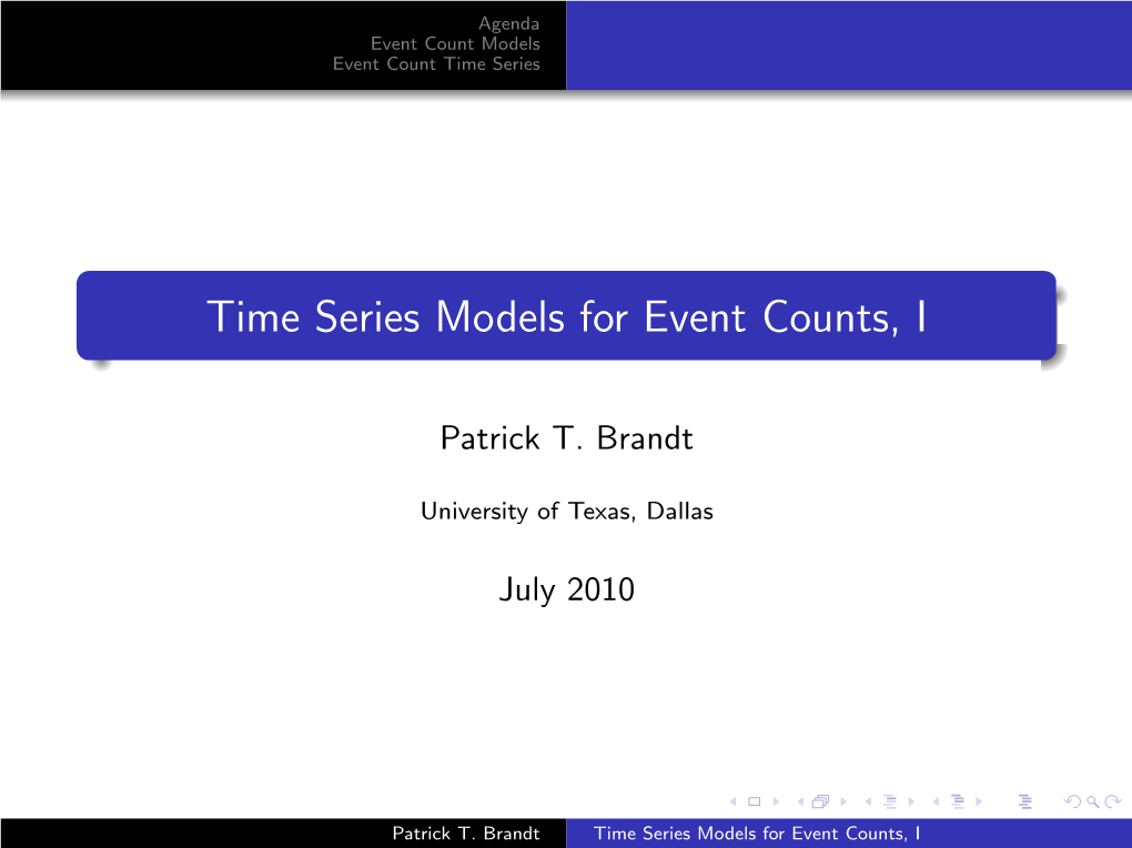 Time Series Models for Event Counts, I