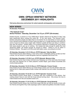 Oprah Winfrey Network December 2011 Highlights