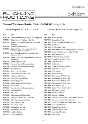 National Warehouse Retailer Tools - MODESTO - July 11Th