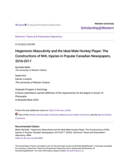 Hegemonic Masculinity and the Ideal Male Hockey Player: the Constructions of NHL Injuries in Popular Canadian Newspapers, 2016-2017