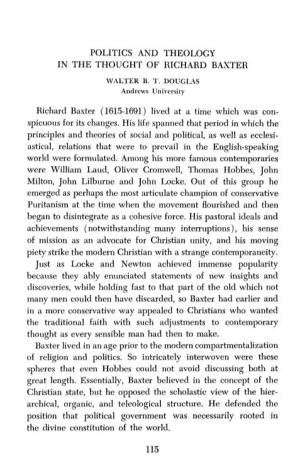 Politics and Theology in the Thought of Richard Baxter