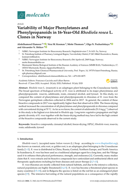 Variability of Major Phenyletanes and Phenylpropanoids in 16-Year-Old Rhodiola Rosea L