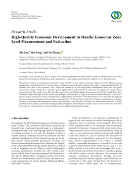 High-Quality Economic Development in Huaihe Economic Zone Level Measurement and Evaluation