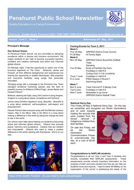 Penshurst Public School Newsletter Quality Education in a Caring Environment