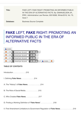 Fake Left, Fake Right: Promoting an Informed Public in the Era of Alternative Facts