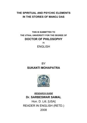 DOCTOR of PHILOSOPHY ENGLISH by SUKANTI MOHAPATRA Dr. SARBESWAR SAMAL Hon. D. Litt