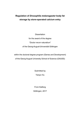 Regulation of Drosophila Melanogaster Body Fat Storage by Store-Operated Calcium Entry