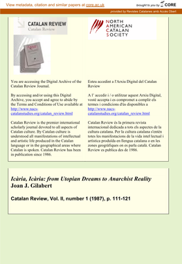 Icària, Icària: from Utopian Dreams to Anarchist Reality Joan J. Gilabert