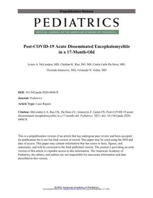 Post-COVID-19 Acute Disseminated Encephalomyelitis in a 17-Month-Old