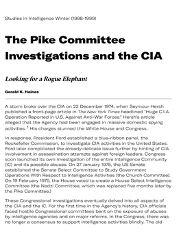 The Pike Committee Investigations and the CIA
