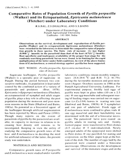 Comparative Rates of Population Growth of Pyrilla Perpusiua (Walker) and Its Ectoparasitoid, Epiricania Melanoleuca (Fletcher) Under Laboratory Conditions