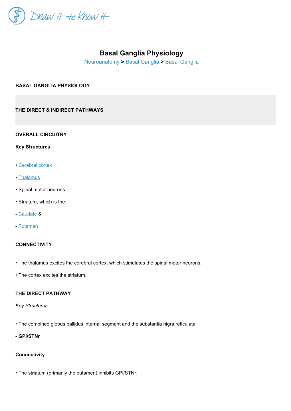 Basal Ganglia Physiology Neuroanatomy > Basal Ganglia > Basal Ganglia