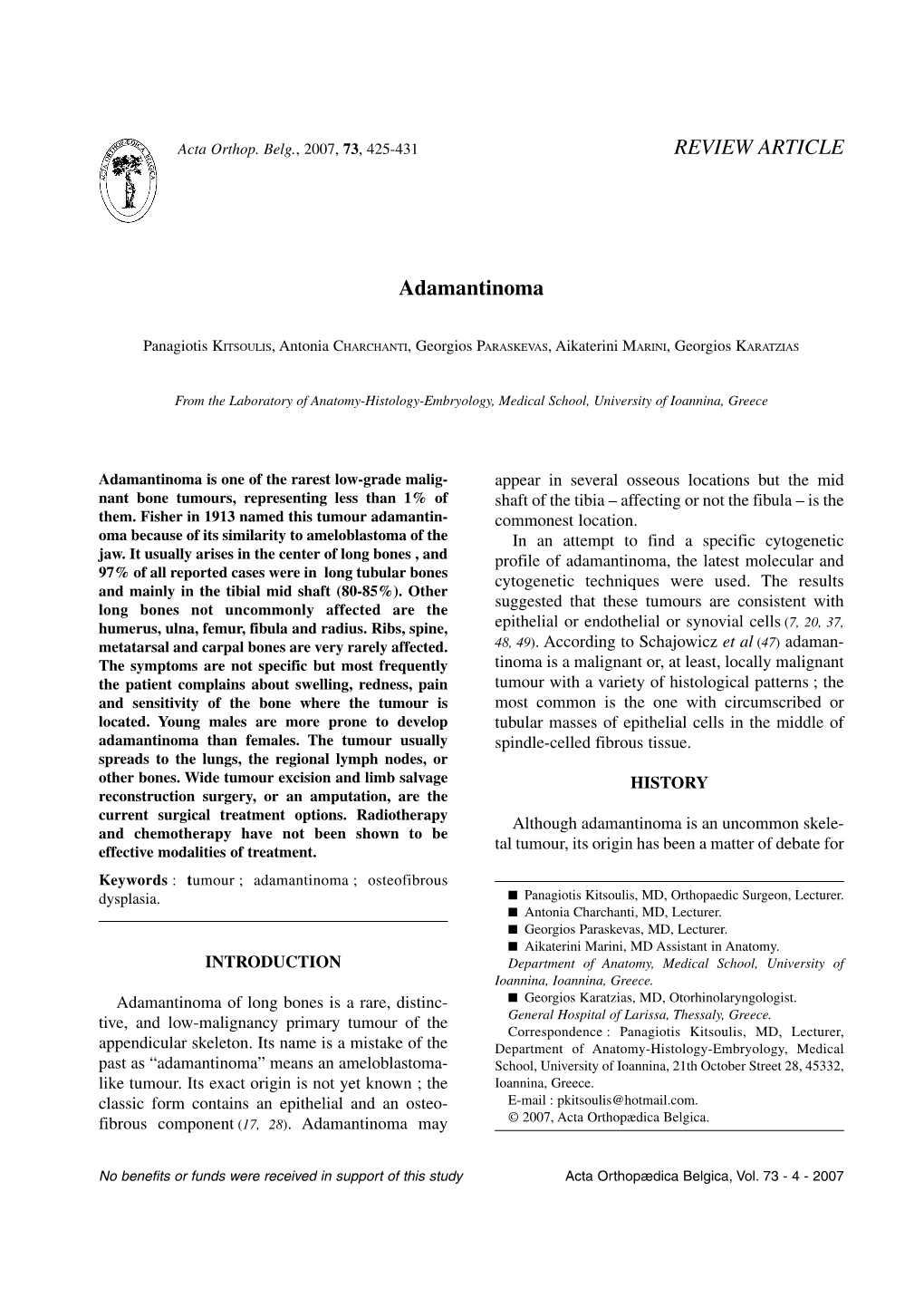 REVIEW ARTICLE Adamantinoma