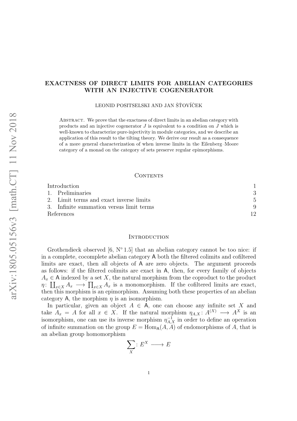 Exactness of Direct Limits for Abelian Categories with an Injective Cogenerator