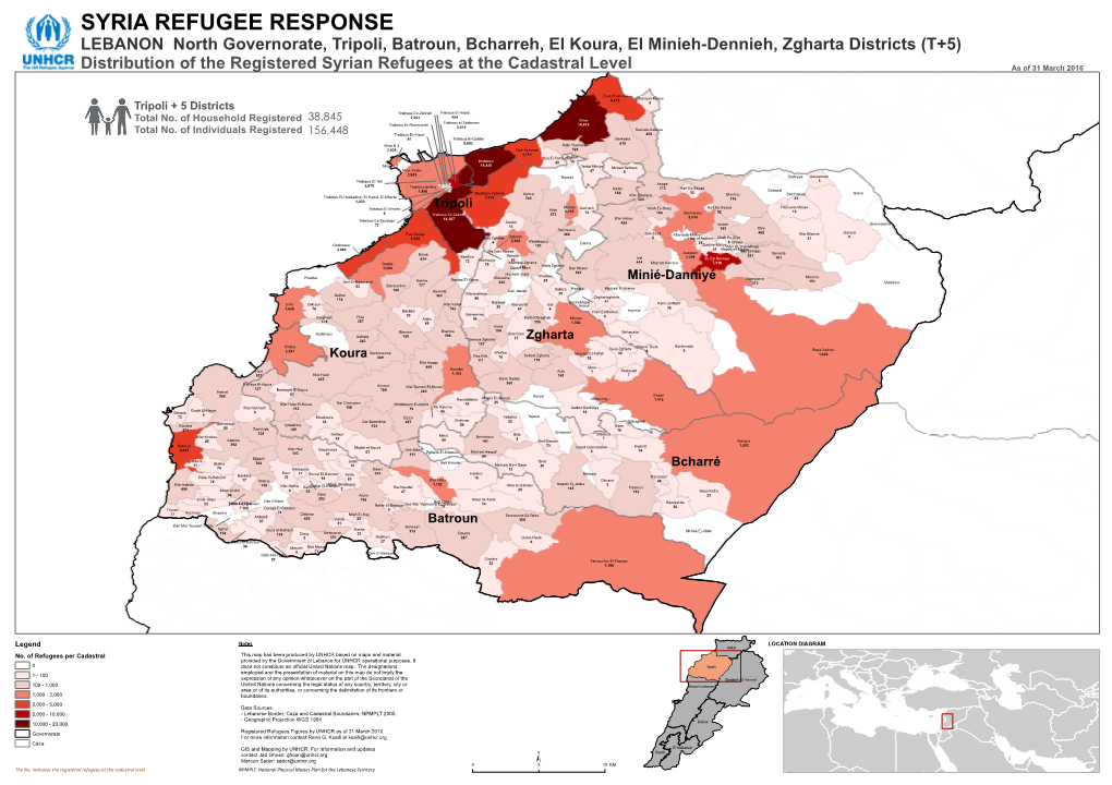 SYRIA REFUGEE RESPONSE LEBANON North Governorate, Tripoli, Batroun, Bcharreh, El Koura, El Minieh-Dennieh, Zgharta Districts (T+5)