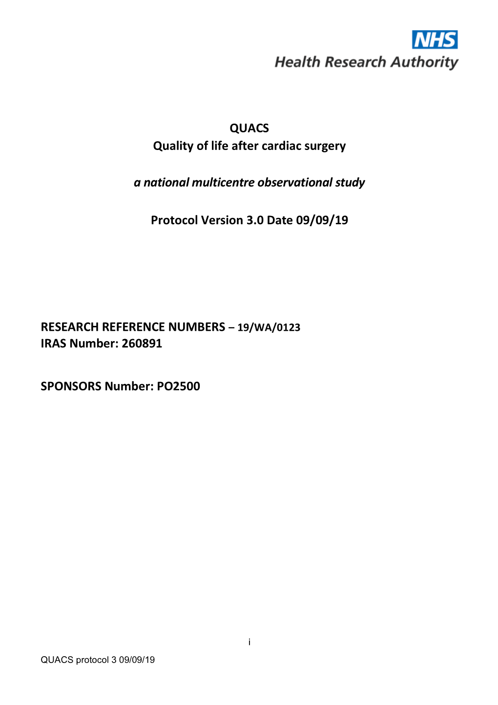 QUACS Quality of Life After Cardiac Surgery a National Multicentre