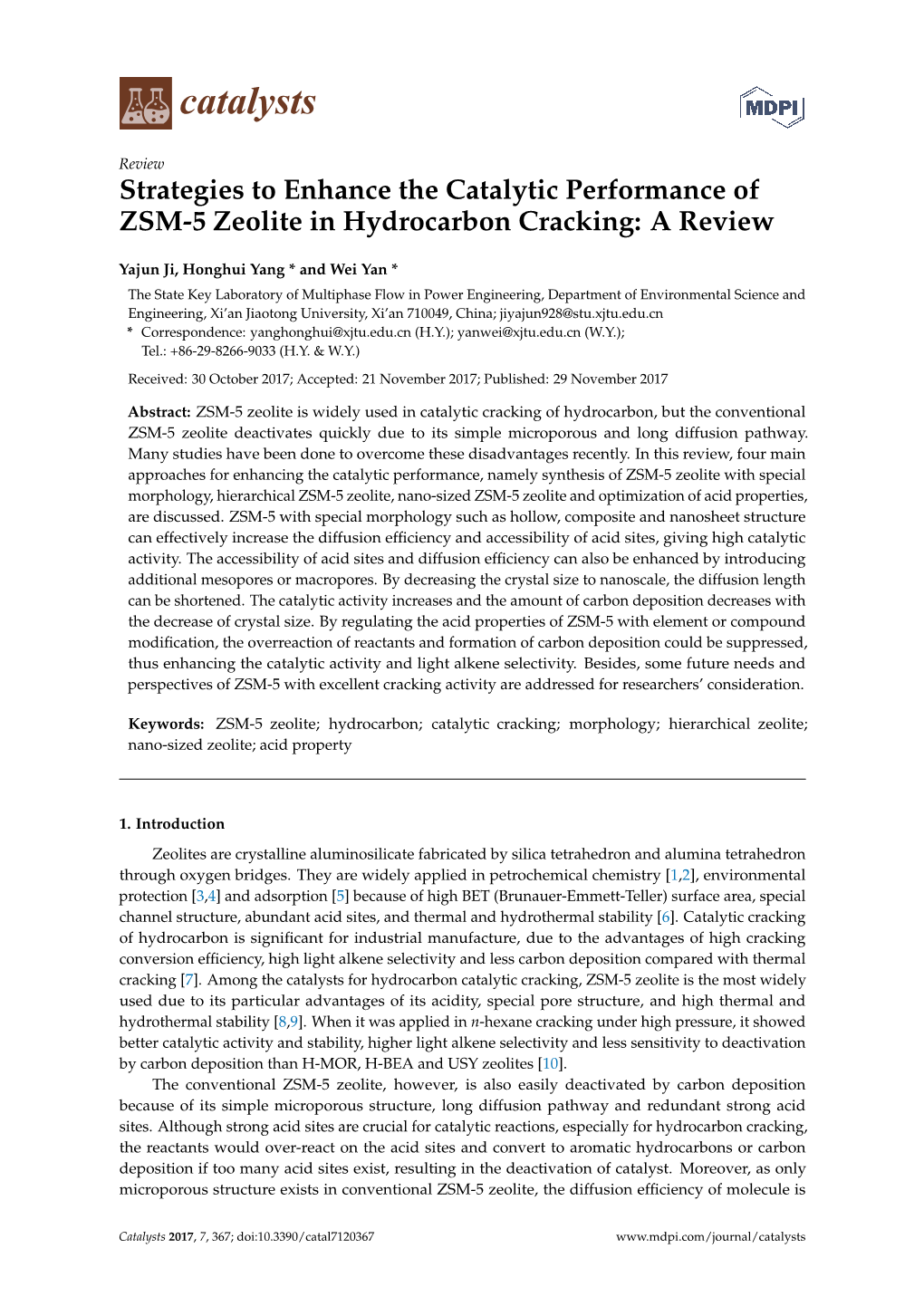 Strategies to Enhance the Catalytic Performance of ZSM-5 Zeolite in Hydrocarbon Cracking: a Review