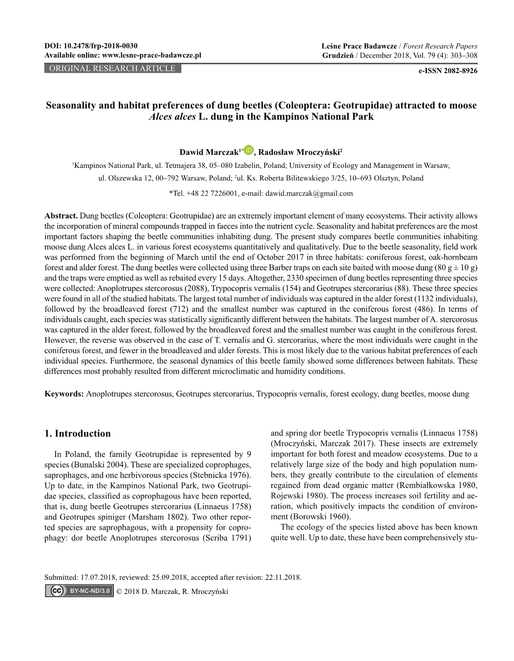 Seasonality and Habitat Preferences of Dung Beetles