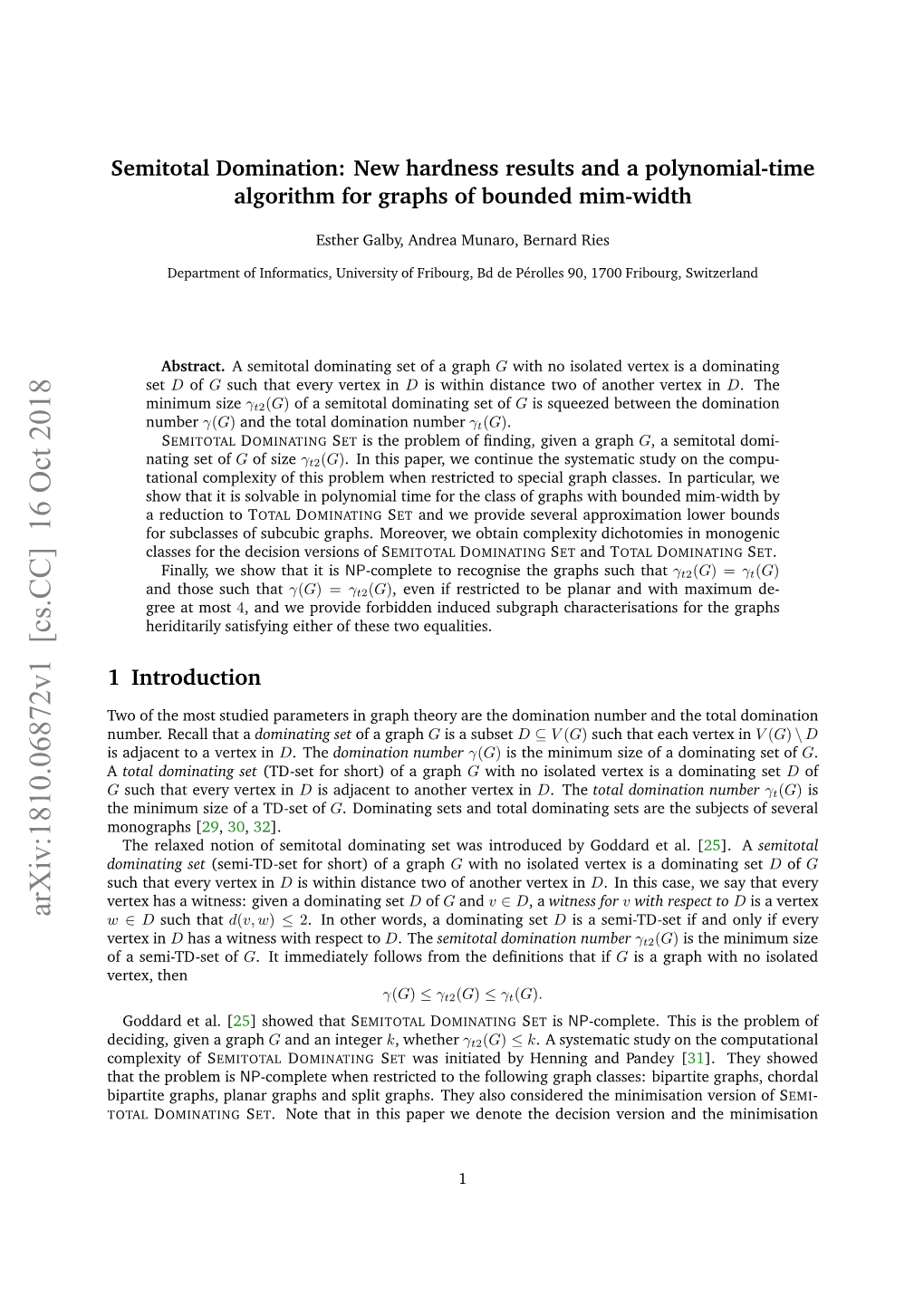 Arxiv:1810.06872V1 [Cs.CC] 16 Oct 2018