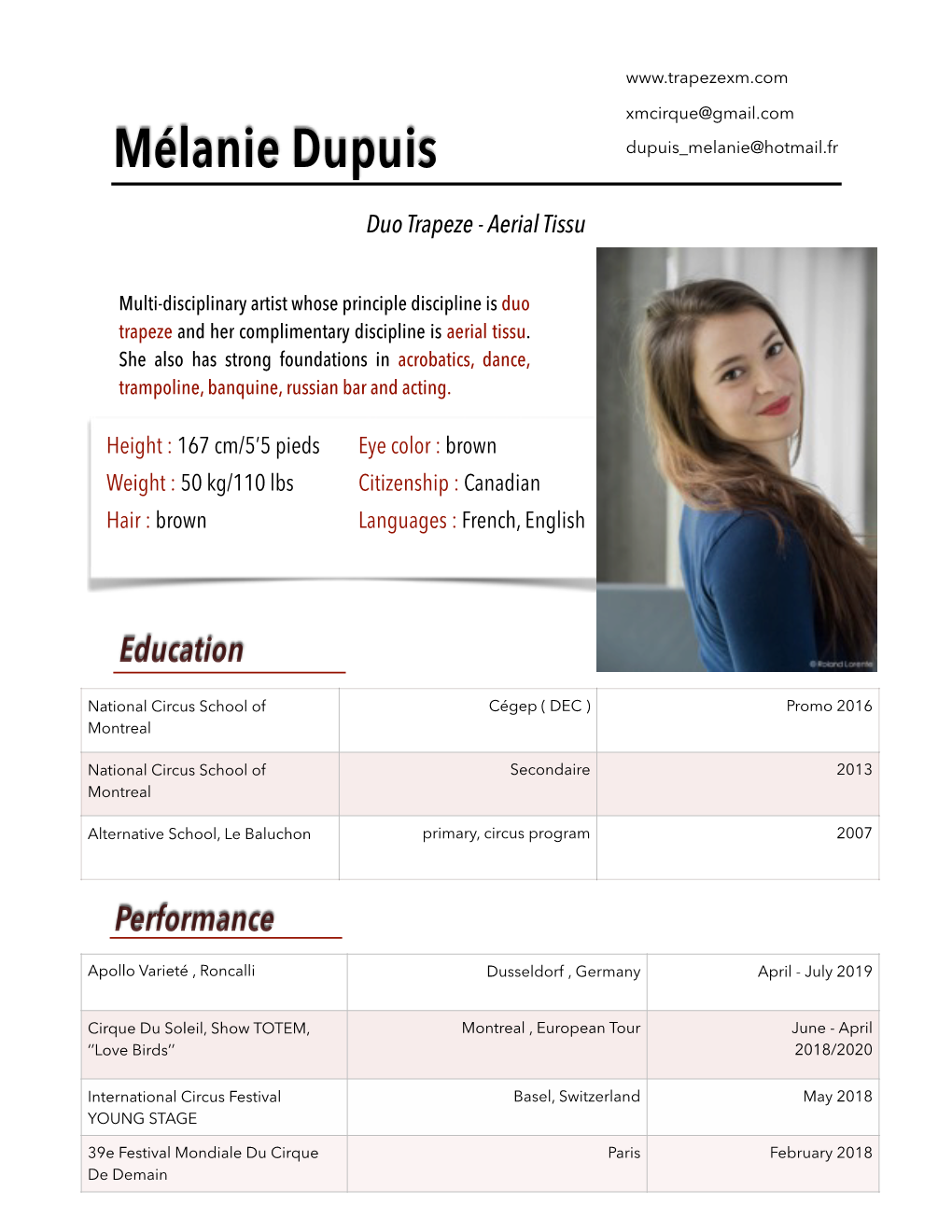 CV Artistique-Melaniedupuis-Anglais