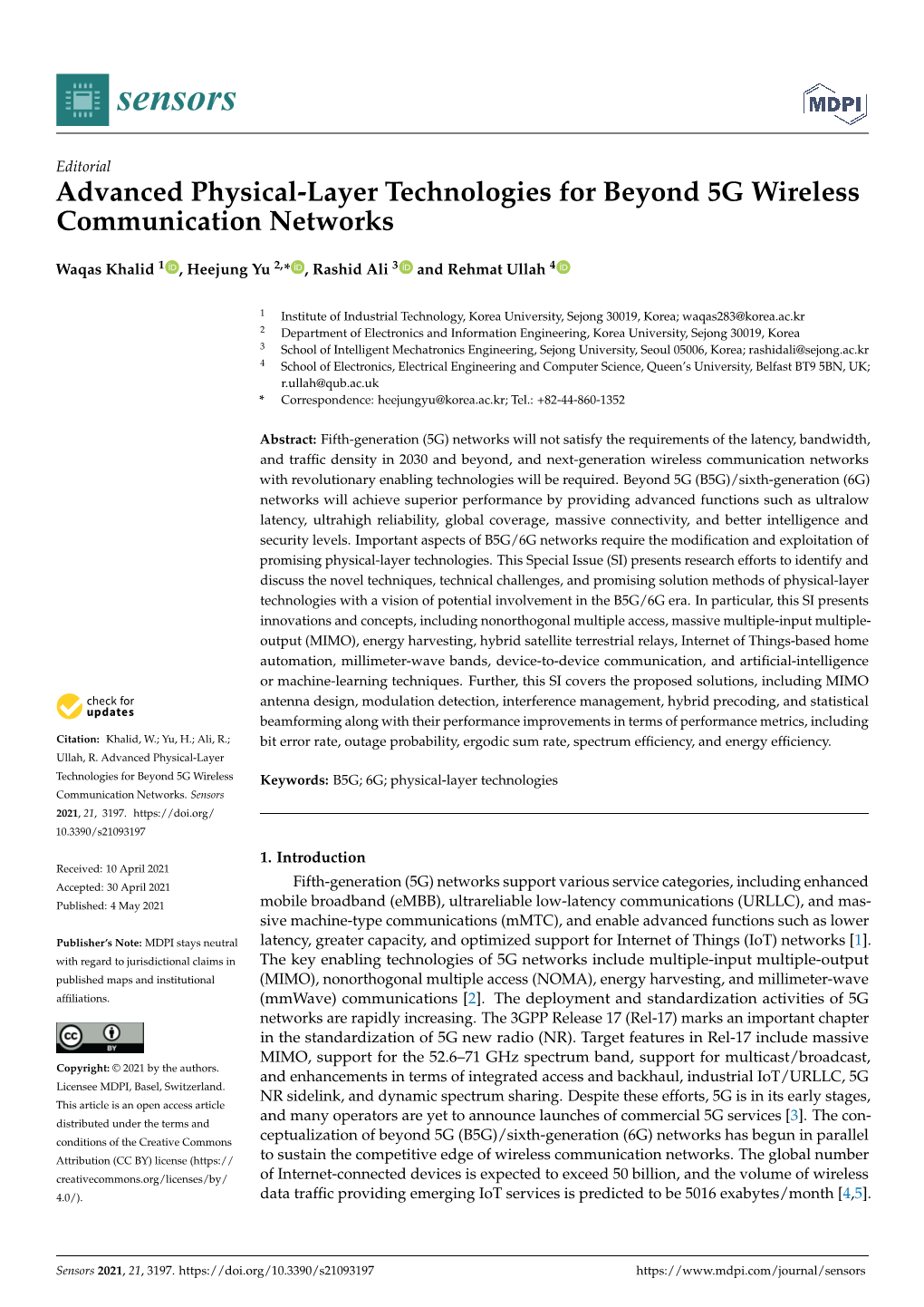 Advanced Physical-Layer Technologies for Beyond 5G Wireless Communication Networks