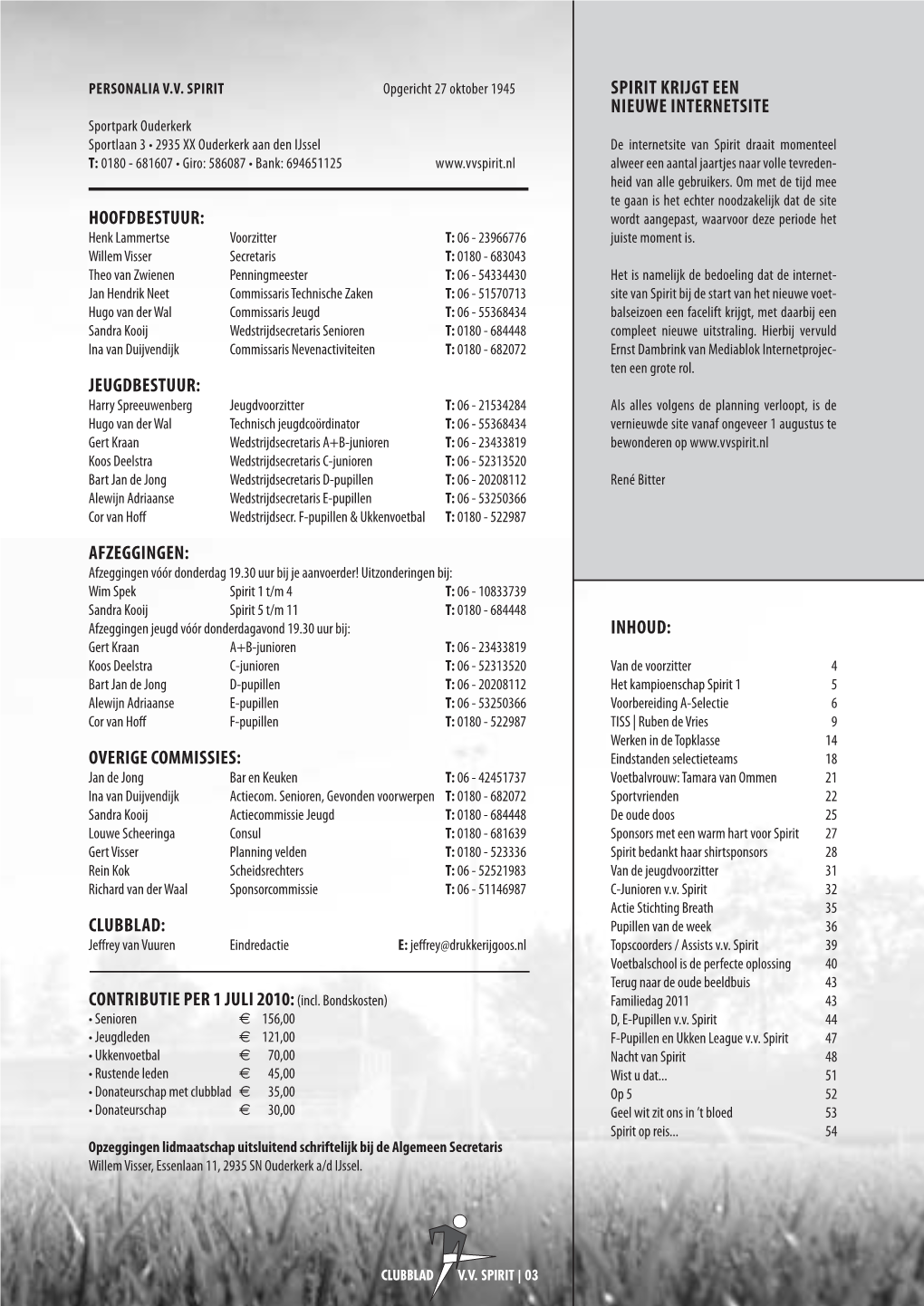 Contributie Per 1 Juli 2010:(Incl. Bondskosten) Spirit Kr