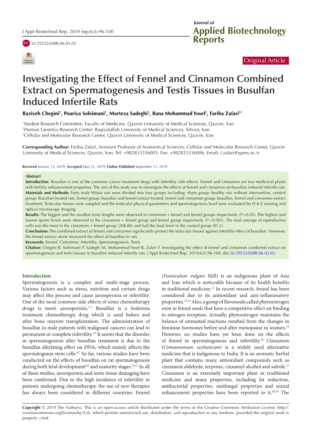 Investigating the Effect of Fennel and Cinnamon Combined Extract On