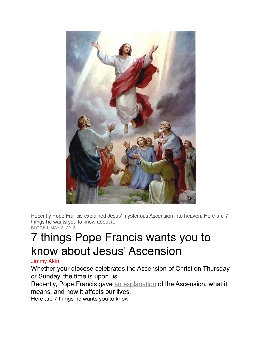 Pope Francis and the Ascension