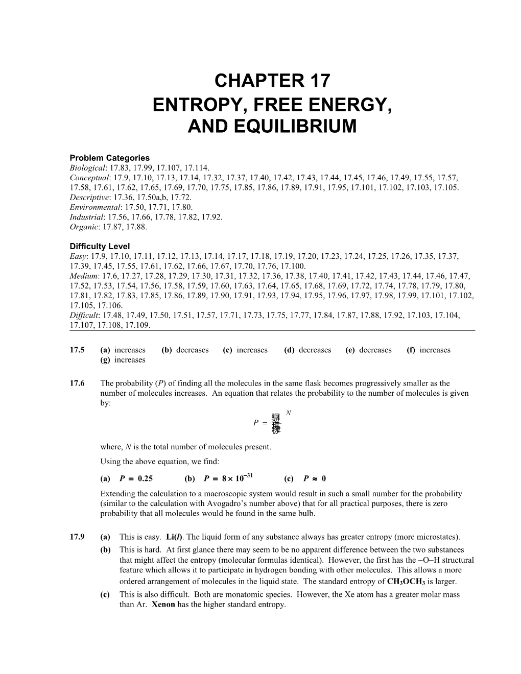 Chapter 17: Entropy, Free Energy, and Equilibrium