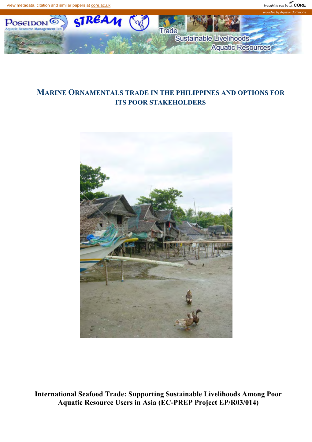 International Seafood Trade: Supporting Sustainable Livelihoods Among Poor Aquatic Resource Users in Asia (EC-PREP Project EP/R03/014)