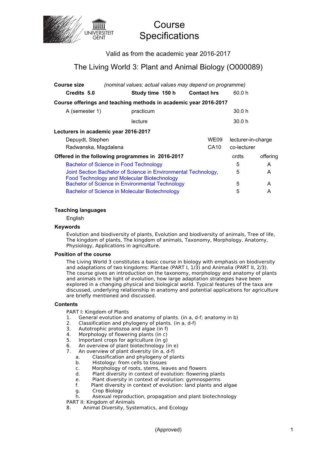 Course Specifications