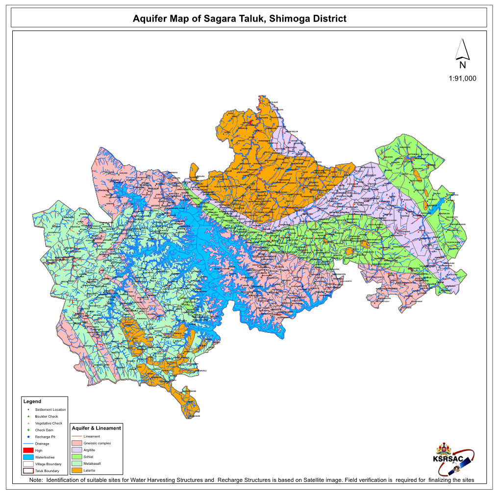 Aquifer Map of Sagara Taluk, Shimoga District ´ 1:91,000