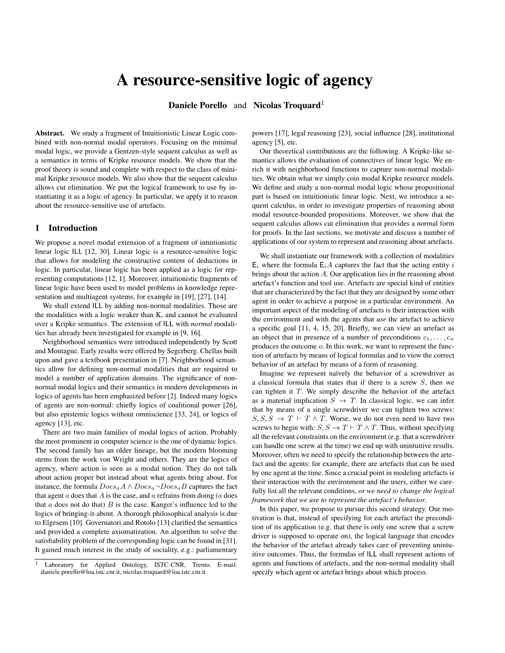 A Resource-Sensitive Logic of Agency