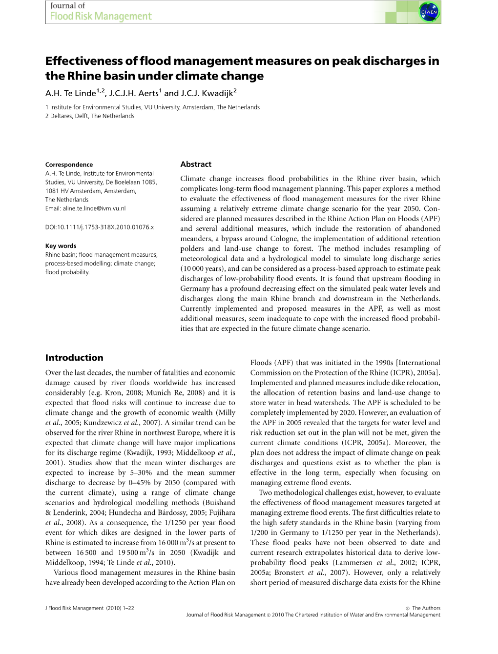 Effectiveness of Flood Management Measures on Peak Discharges In