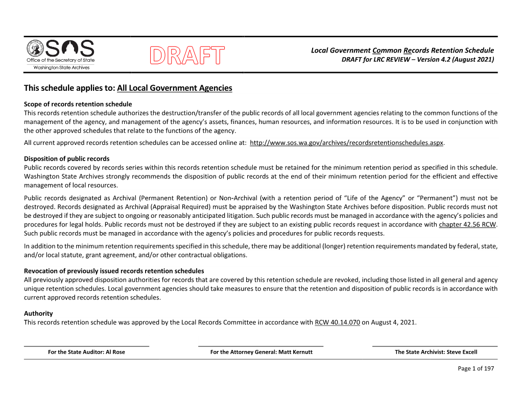 Local Government Common Records Retention Schedule DRAFT for LRC REVIEW – Version 4.2 (August 2021)