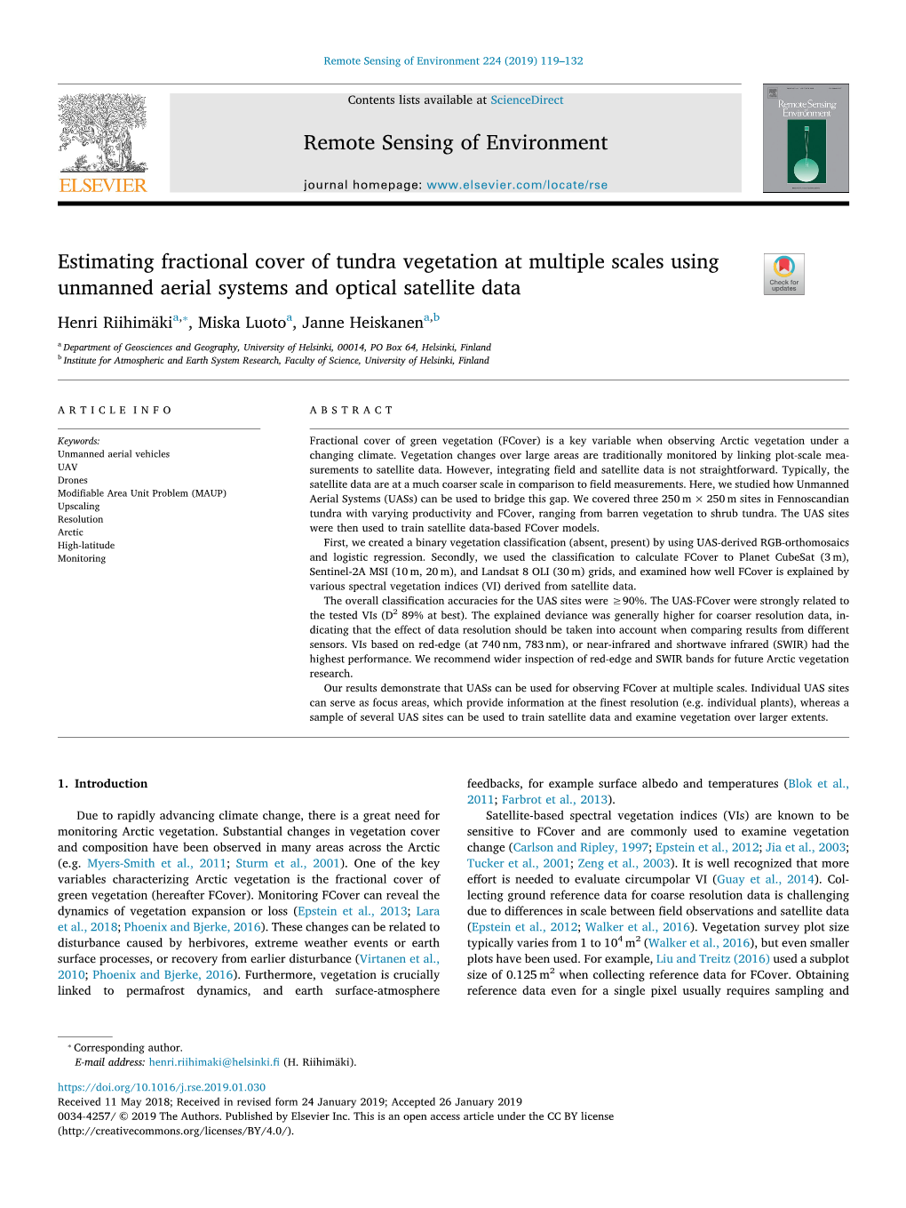 Estimating Fractional Cover of Tundra Vegetation at Multiple Scales Using