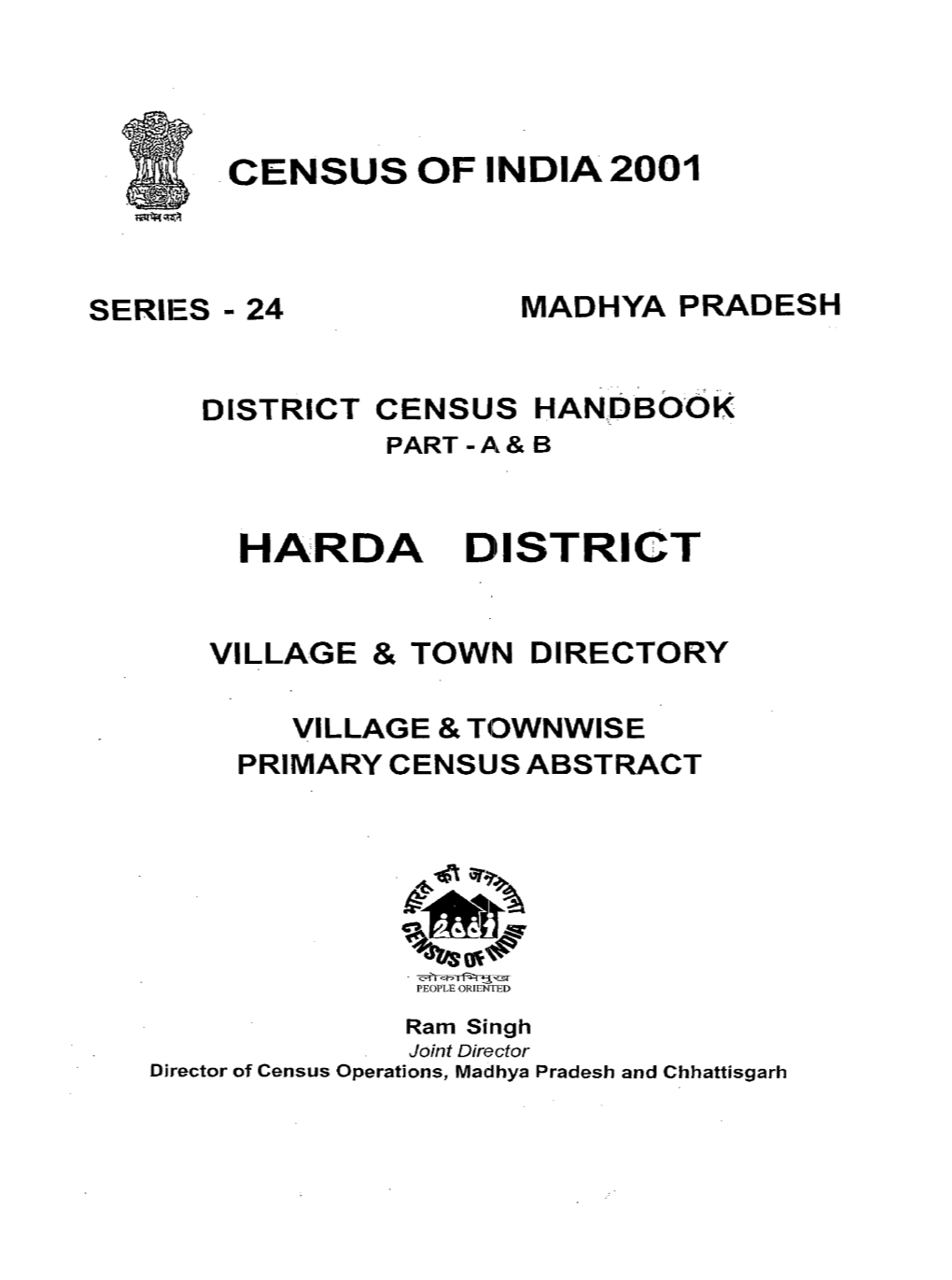 District Census Handbook, Harda, Part XII-A & B, Series-24