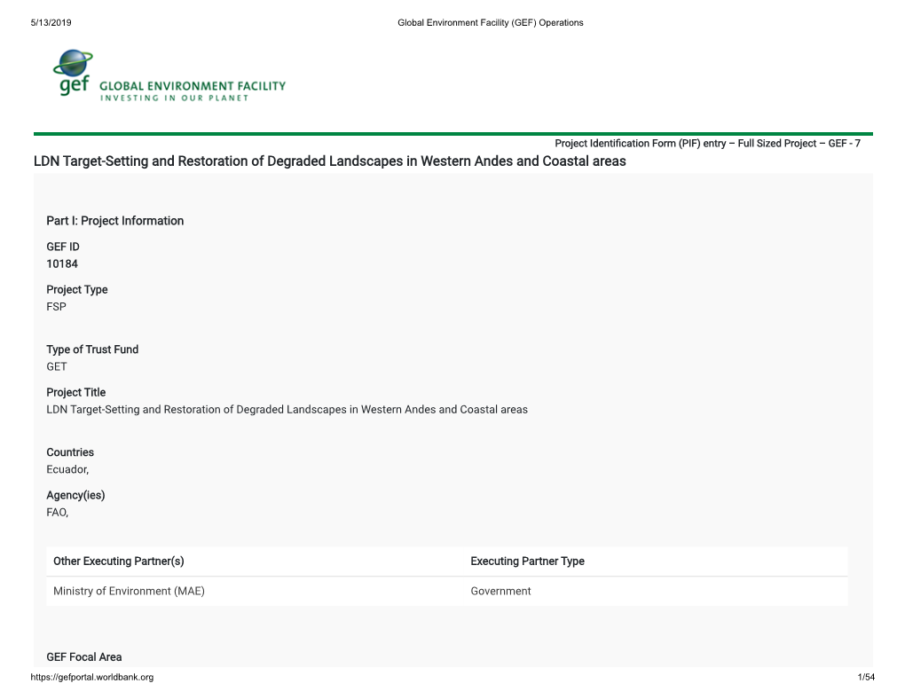 LDN Target-Setting and Restoration of Degraded Landscapes in Western Andes and Coastal Areas