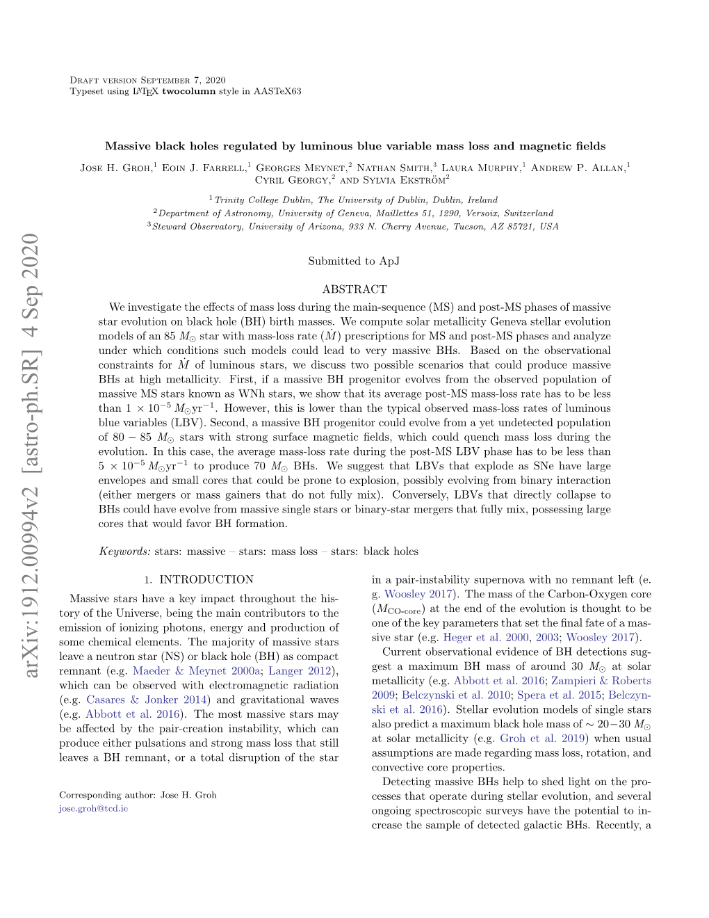 Arxiv:1912.00994V2 [Astro-Ph.SR] 4 Sep 2020 Which Can Be Observed with Electromagnetic Radiation Metallicity (E.G