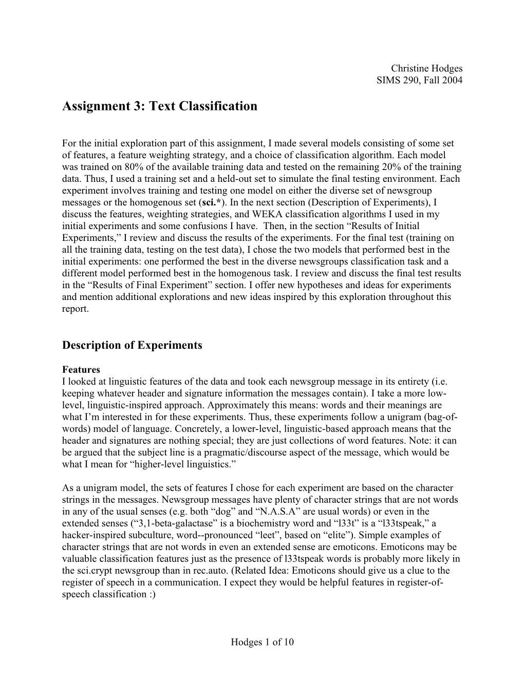 Assignment 3: Text Classification