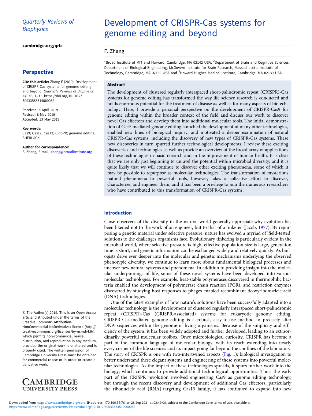 Development of CRISPR-Cas Systems for Genome Editing and Beyond