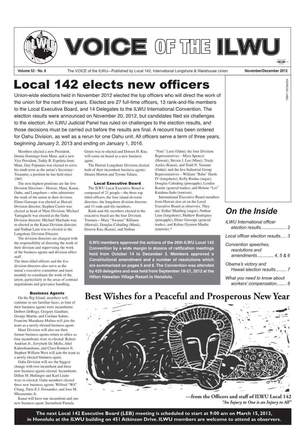 Local 142 Elects New Officers L a Be