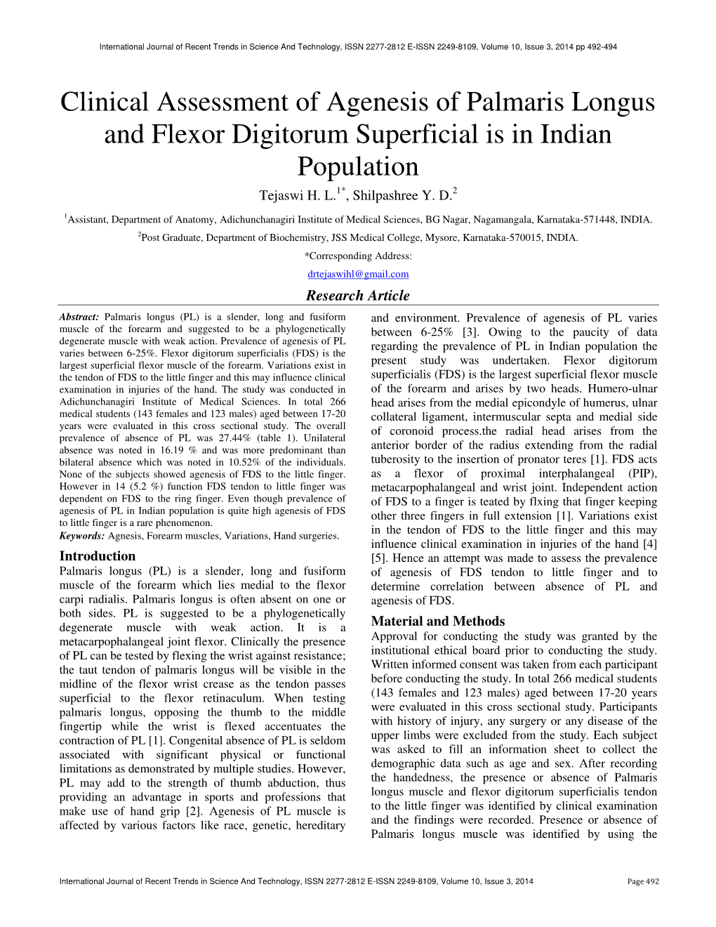 Clinical Assessment of Agenesis of Palmaris Longus and Flexor Digitorum Superficial Is in Indian Population