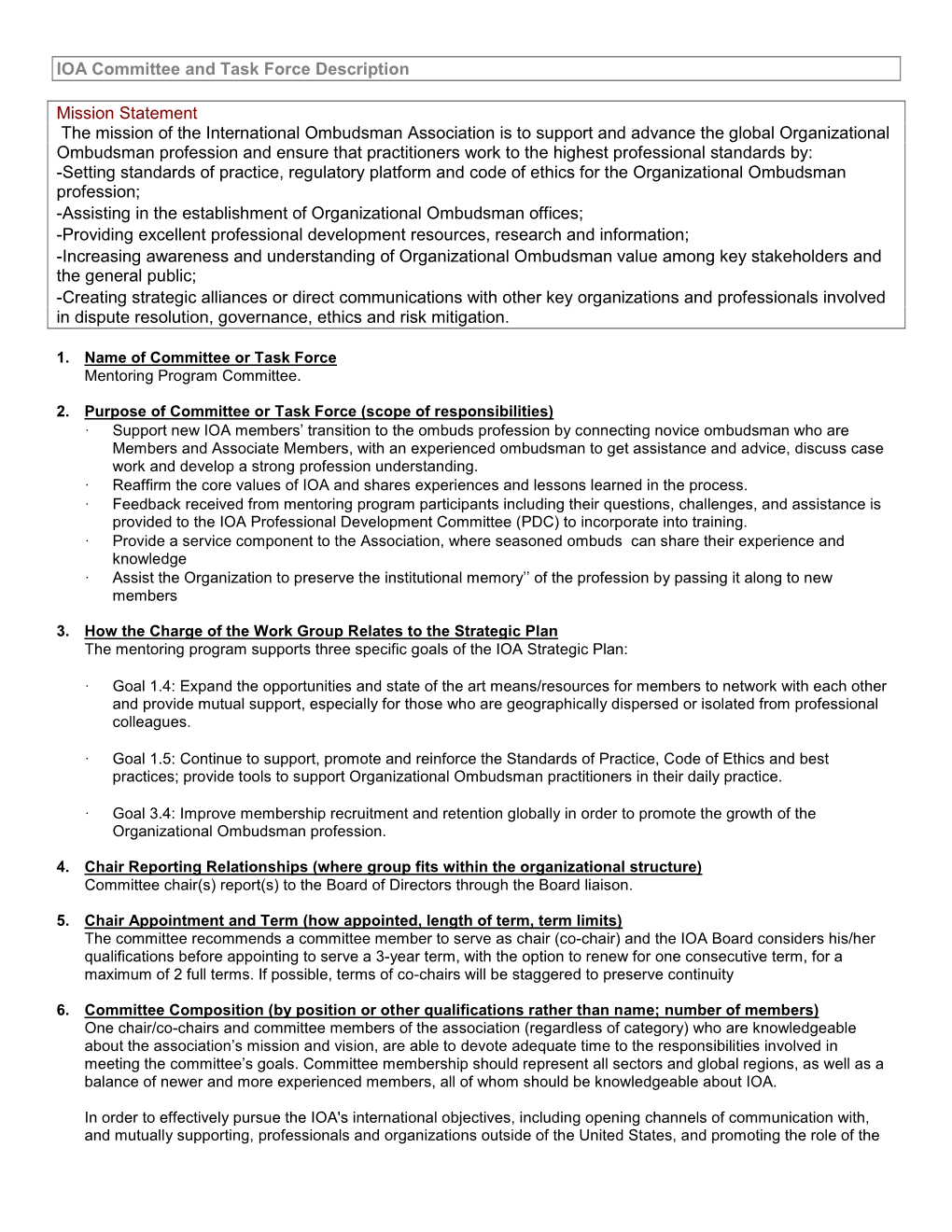 IOA Committee and Task Force Description